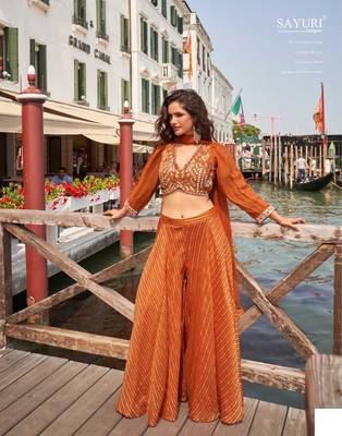 Orange Silk Free Size Stitched Suit with Embroidery  1