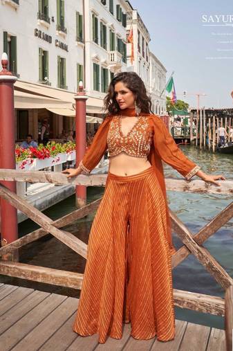 Silk free size stitched suit with embroidery work