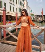 Orange Silk Free Size Stitched Suit with Embroidery 