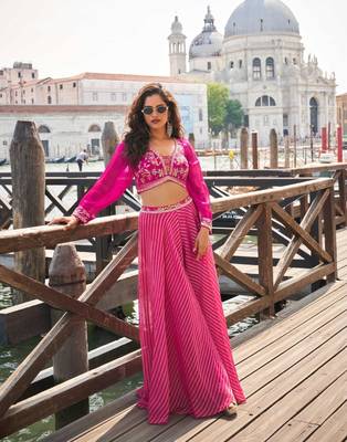 Pink Silk Free Size Stitched Suit with Embroidery  1