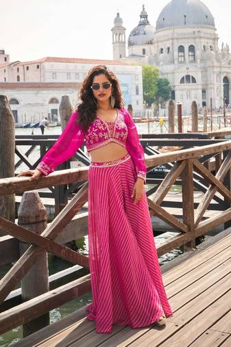 Silk free size stitched suit with embroidery work