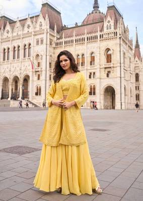 Yellow Georgette Free Size Stitched Suit with embroidered Beats  1
