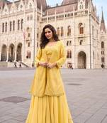 Yellow Georgette Free Size Stitched Suit with embroidered Beats 