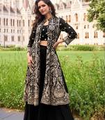 Black Georgette Free Size Stitched Suit with embroidered Beats 