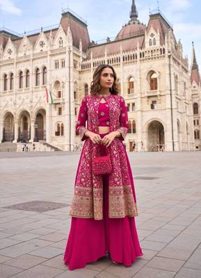 Magenta Georgette Free Size Stitched Suit with embroidered Beats  2