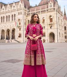 magenta georgette suit with embroidered beats 