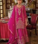 Magenta Chinon Free Size Stitched Suit with Embroidery 