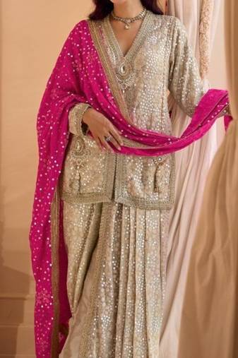 Georgette free size stitched suit with embroidery & beats work