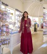 Maroon Silk Free Size Stitched Suit with Embroidery 