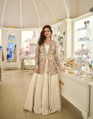 Off White Silk Free Size Stitched Suit with Embroidery  1