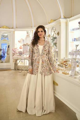 Silk free size stitched suit with embroidery work