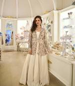 Off White Silk Free Size Stitched Suit with Embroidery Work