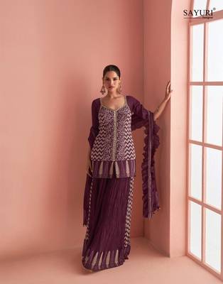 Purple Chinon Free Size Stitched Suit with Embroidery  2