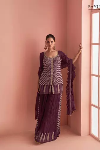 Purple Chinon Free Size Stitched Suit with Embroidery 