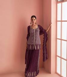 Purple Chinon Readymade Stitched Suit with Embroidery Work