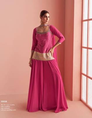 Pink Chinon Free Size Stitched Suit with Embroidery  2