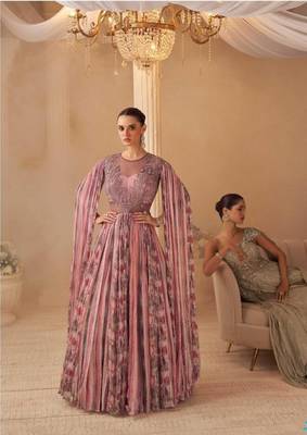 Pink Chinon Silk Free Size Stitched Gown with Embroidery  2
