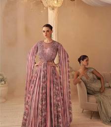 Pink Chinon Silk Stitched Gown with Embroidery 