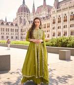 Mehendi Silk Free Size Stitched Suit with Embroidery 