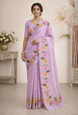 Sangam prints purple cotton print   woven work traditional saree 1