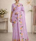 Sangam prints purple cotton print  woven work traditional saree