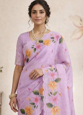 Sangam prints purple cotton print   woven work traditional saree 2