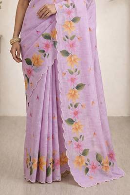 Sangam prints purple cotton print   woven work traditional saree 3