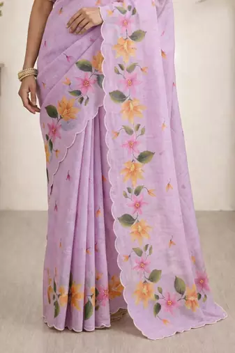 Sangam prints purple cotton print   woven work traditional saree