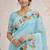 Sangam prints sky blue cotton print  woven work traditional saree