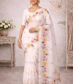 Sangam prints off-white cotton print  woven work traditional saree