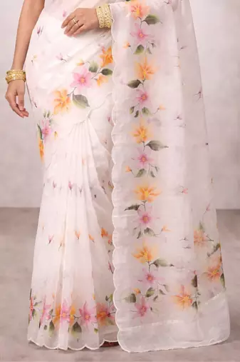 Sangam prints off-white cotton print   woven work traditional saree