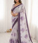 Sangam prints dark purple cotton print with aari work woven work traditional saree