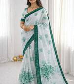 Sangam prints green cotton print with aari work woven work traditional saree