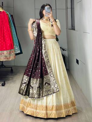 Wine Purple Color Zari Weaving Paithani Silk Lehenga Choli With Unstitched Blouse 4