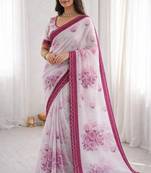 Sangam prints pink cotton print with aari work woven work traditional saree