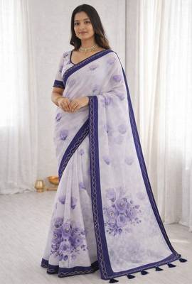 Sangam prints purple cotton print with aari work woven work traditional saree 1