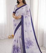 Sangam prints purple cotton print with aari work woven work traditional saree