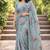 Sangam prints grey cotton print with aari work woven work traditional saree