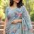 Sangam prints grey cotton print with aari work woven work traditional saree
