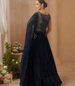 Black Chinon Silk Free Size Stitched Gown with Embroidery 