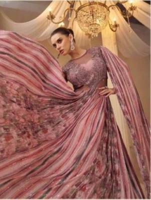 Pink Chinon Silk Free Size Stitched Gown with Embroidery  4