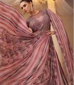 Pink Chinon Silk Free Size Stitched Gown with Embroidery 