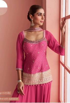 Pink Chinon Free Size Stitched Suit with Embroidery  4