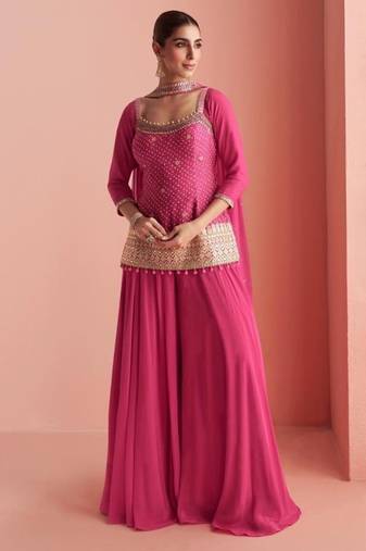 Chinon free size stitched suit with embroidery work