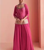 Pink Chinon Free Size Stitched Suit with Embroidery 