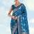 Teal blue banarasi silk zari woven saree with dupatta