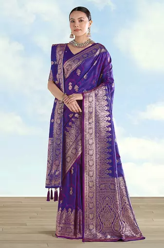 Purple banarasi silk zari woven saree with dupatta