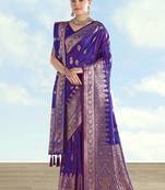 Purple banarasi silk blend zari woven saree with dupatta