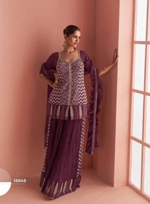 Purple Chinon Free Size Stitched Suit with Embroidery  1
