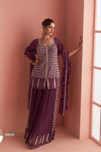 Chinon free size stitched suit with embroidery work
